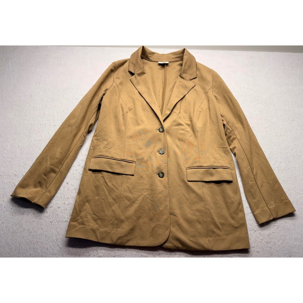 J. Jill Ponte Knit Blazer Camel Tan Brown 3-Button Jacket Large L KJT168031